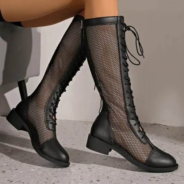 Women's Chunky Mid-Heel Lace-Up Ankle Boots