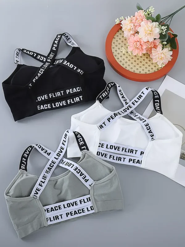 3pcs Letter Strap Sports Bra