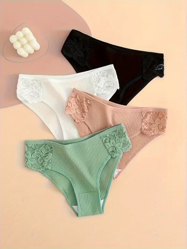 4pcs Contrast Lace Briefs