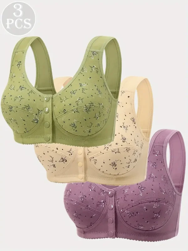 3pcs Women'S Wireless Front-Closure Bra Set