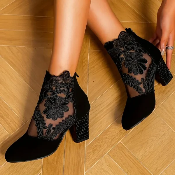 Fashionable And Versatile Mid-Calf Breathable High-Heeled Boots