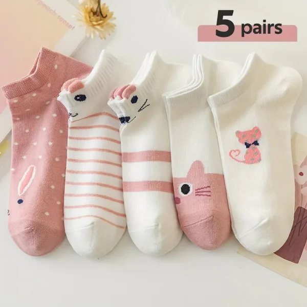 5/20 Pairs of Pink Cute Kitty 3D Boat Socks s' Favorite Socks