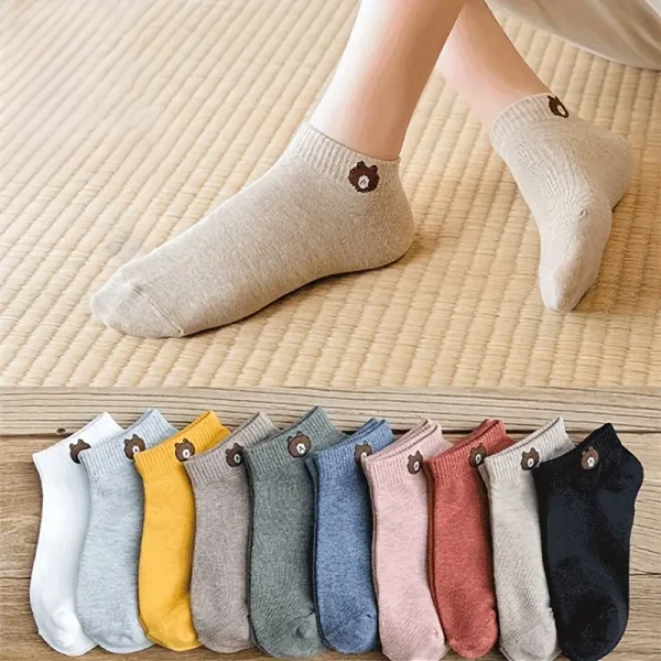 10 Pairs Women'S Cartoon Bear Ankle Socks