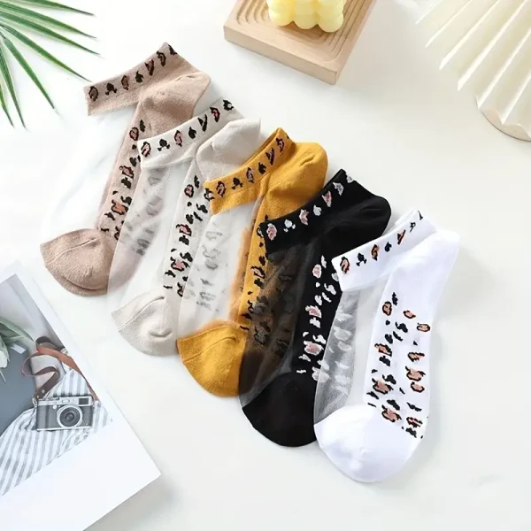 5 Pairs of Leopard Print Women's Summer Socks